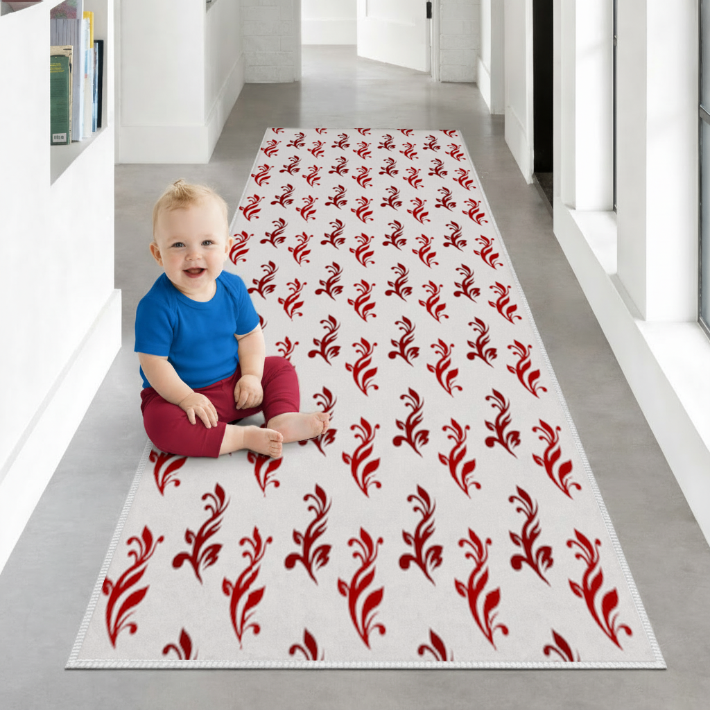 Burgundy Baroque Swirls Hallway & Entryway Rug