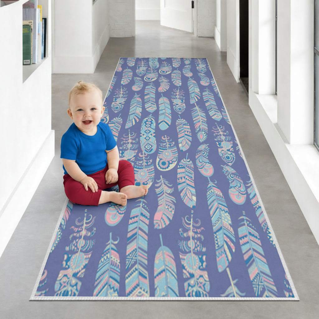 Boho Tribal Feather Hallway & Entryway Rug
