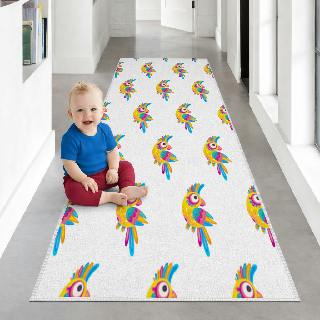 Vibrant Tropical Parrot Folk Hallway & Entryway Rug