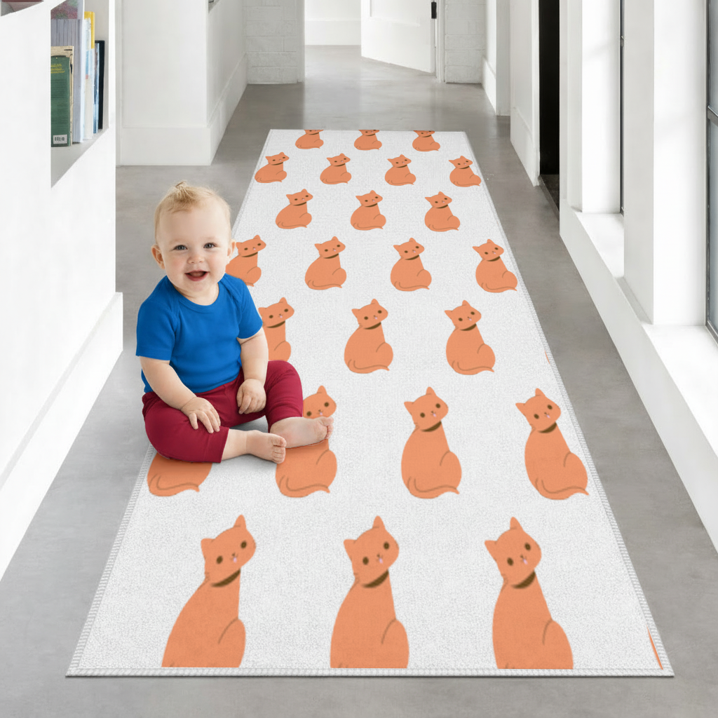 Kawaii Orange Cat Blep Hallway & Entryway Rug
