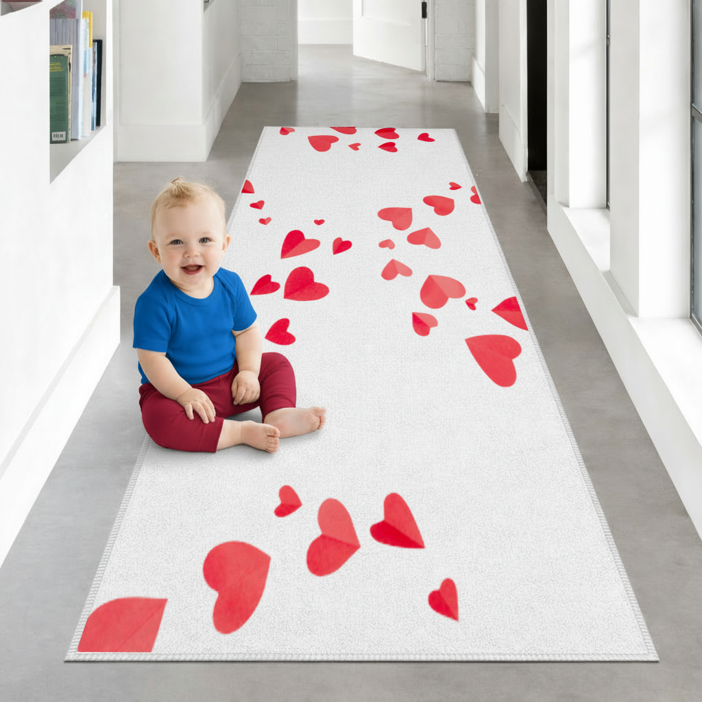 Red Hearts Frame Design Hallway & Entryway Rug