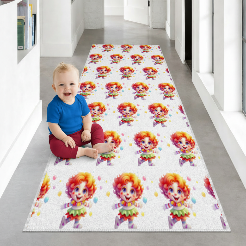 Cute Rainbow Hair Happy Clown Hallway & Entryway Rug