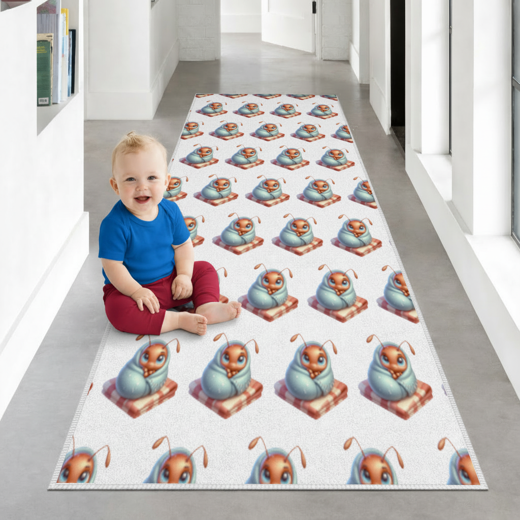 Kawaii Baby Ant Wrapped in Blanket Hallway & Entryway Rug