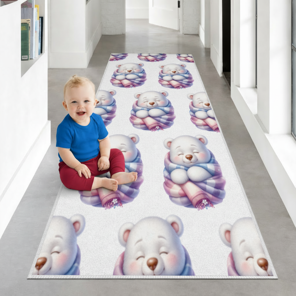 Cozy Sleepy Polar Bear Cub Hallway & Entryway Rug