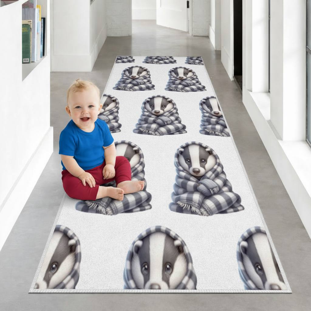 Cozy Baby Badger Wrapped in Blanket Hallway & Entryway Rug
