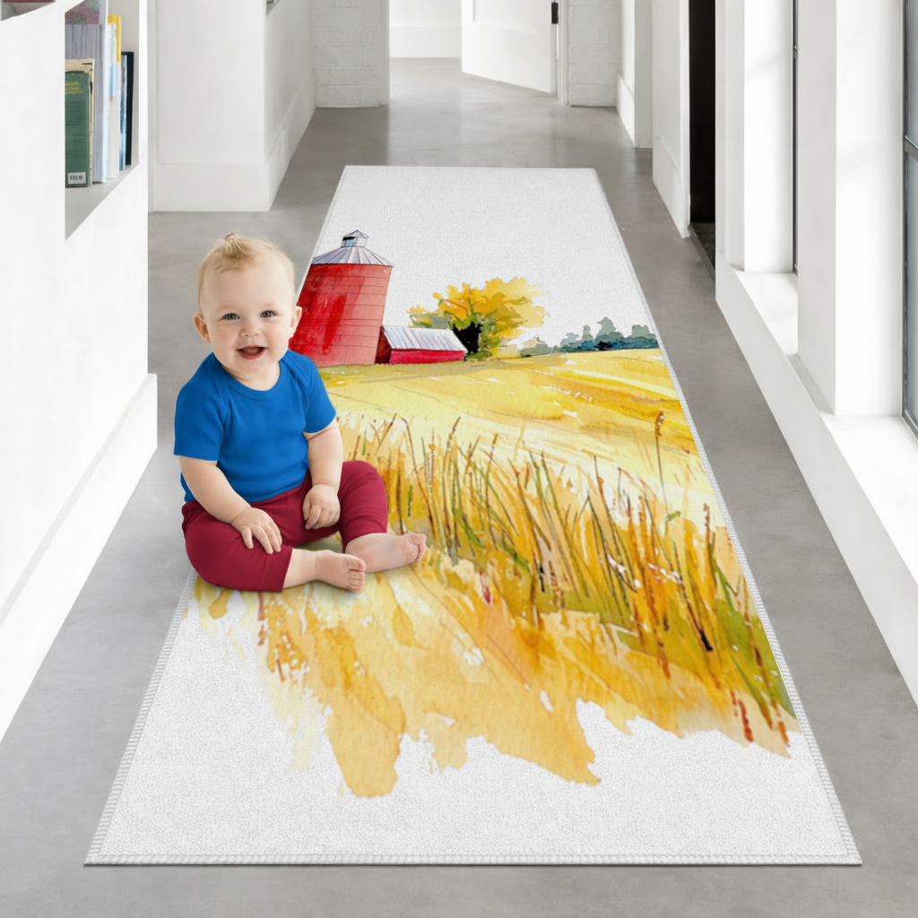 Red Farm Silo and Golden Wheat Field Hallway & Entryway Rug