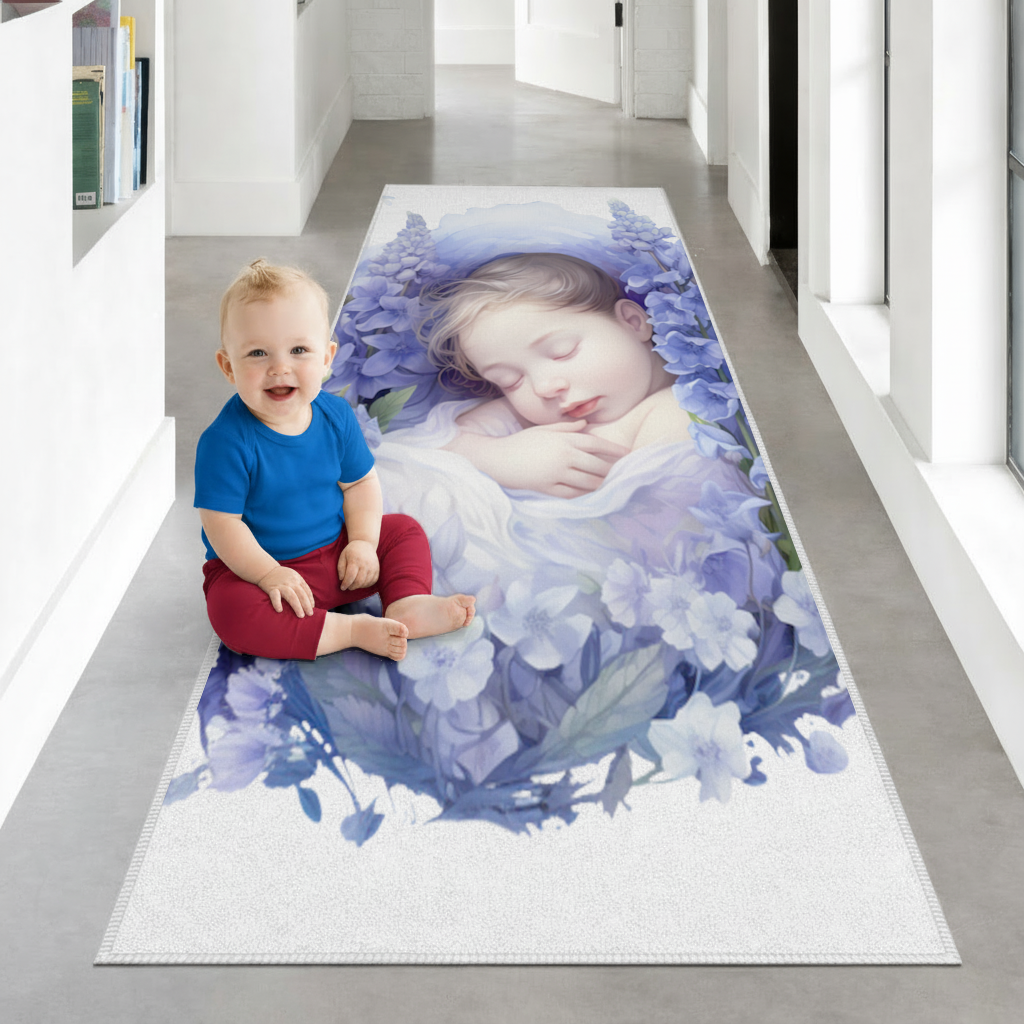 Sleeping Baby Blue Larkspur Hallway & Entryway Rug