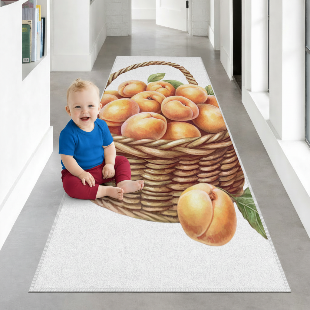 Fresh Peaches in Wicker Basket Hallway & Entryway Rug