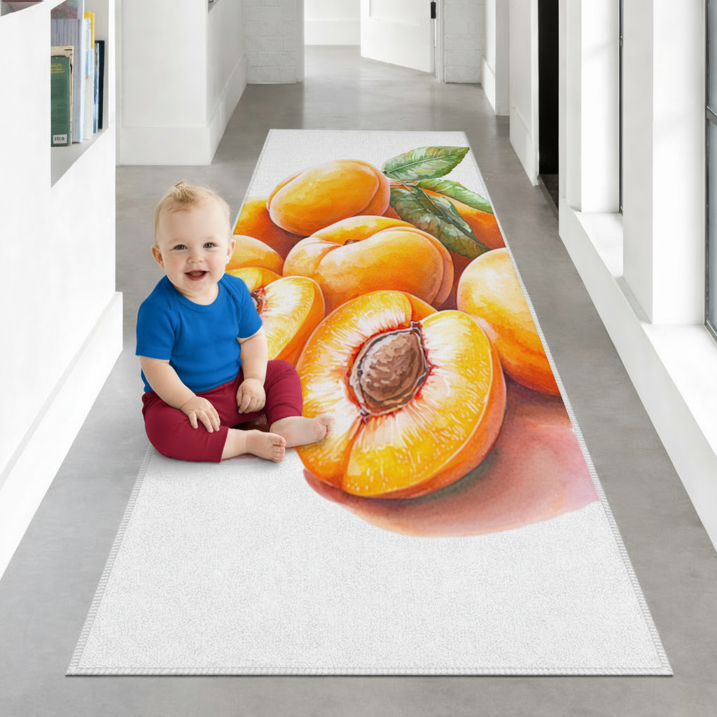 Watercolor Apricot and Leaves Hallway & Entryway Rug