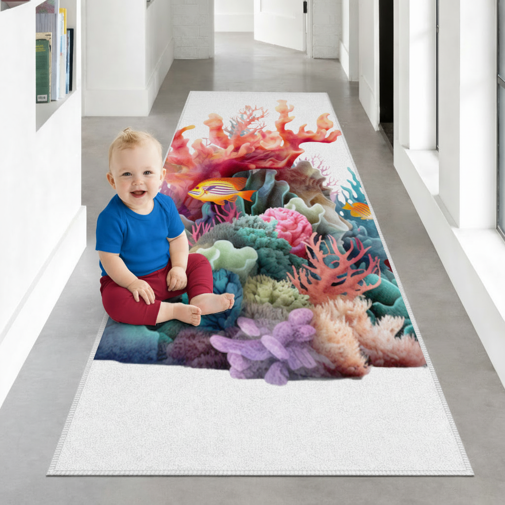 Vibrant Coral Reef and Tropical Fish Hallway & Entryway Rug
