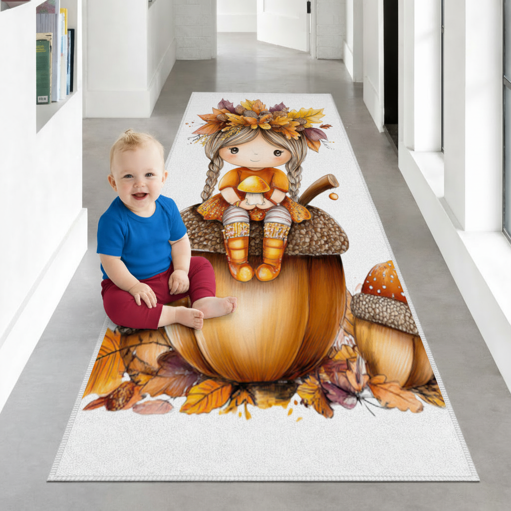 Autumn Acorn Mushroom Girl Hallway & Entryway Rug