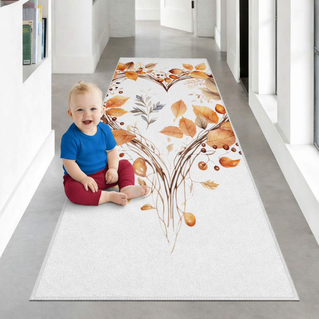 Orange Autumn Leaves Heart Hallway & Entryway Rug