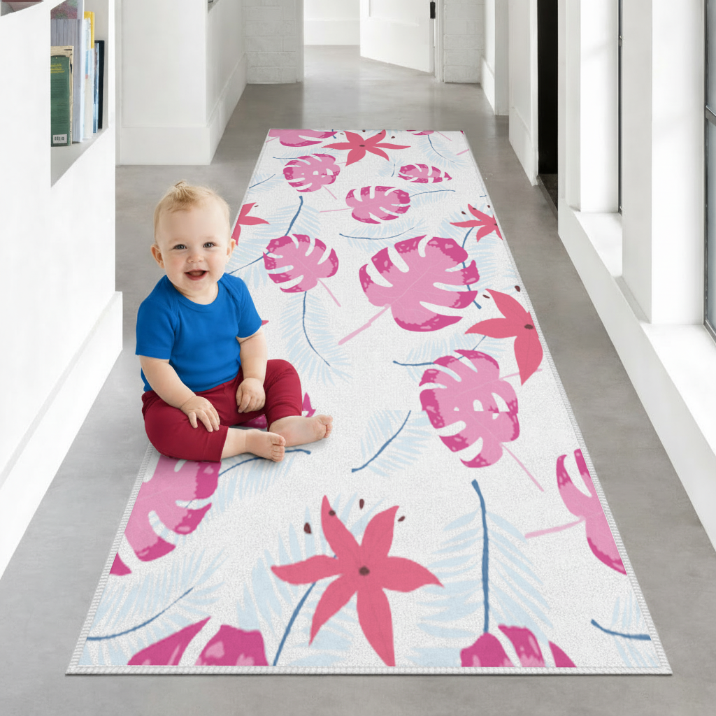 Pembe Monstera ve Tropikal Lilyum Antre ve Koridor Halısı