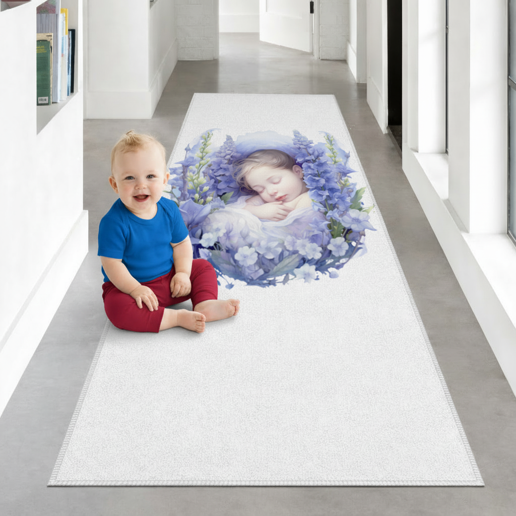 Sleeping Baby Blue Larkspur Hallway & Entryway Rug
