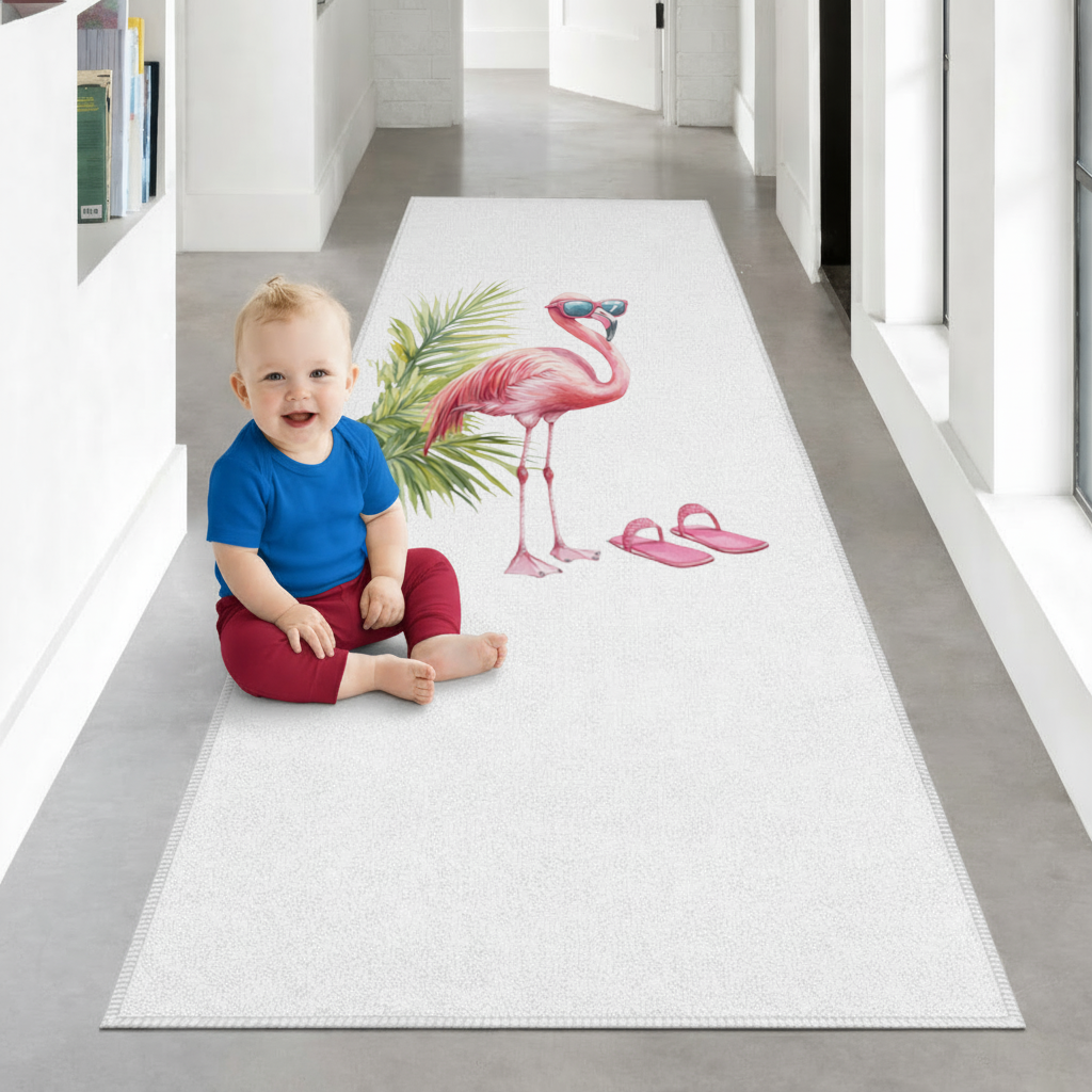 Pink Flamingo with Sunglasses Hallway & Entryway Rug