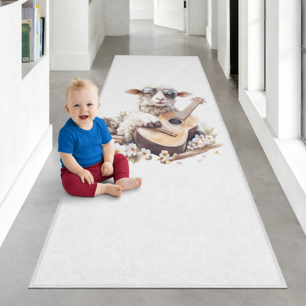 Ukulele Çalan Havalı Gözlüklü Koyun Antre ve Koridor Halısı