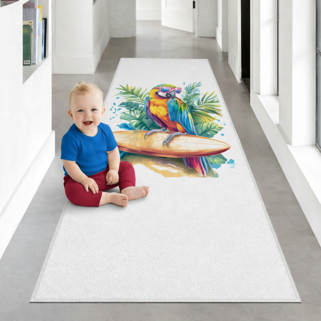 Sörf Yapan Güneş Gözlüklü Papağan Antre ve Koridor Halısı