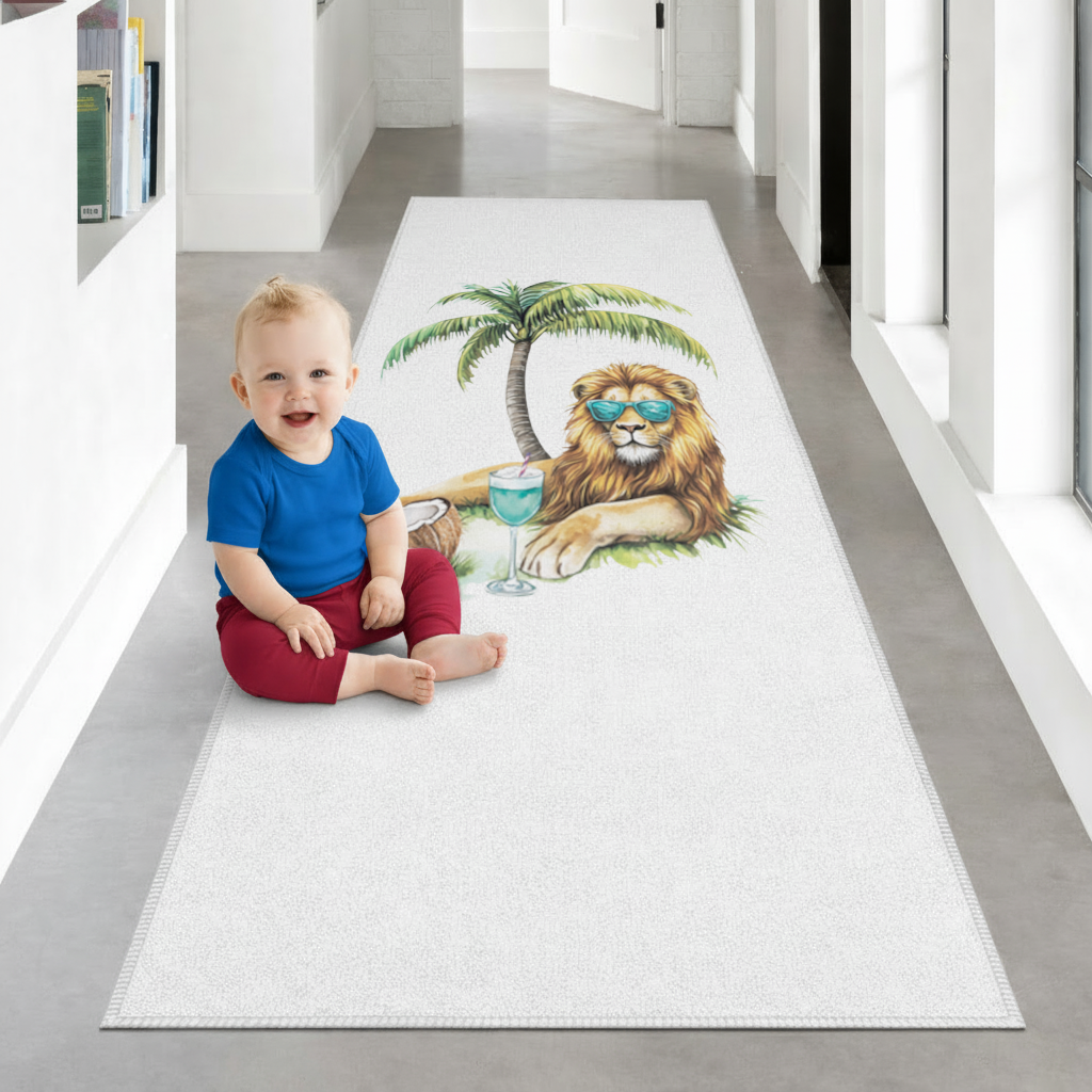 Summer Vibe Lion Under Palm Tree Hallway & Entryway Rug