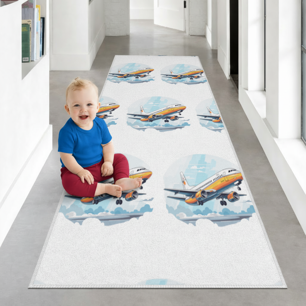 Retro Orange Commercial Airplane Hallway & Entryway Rug