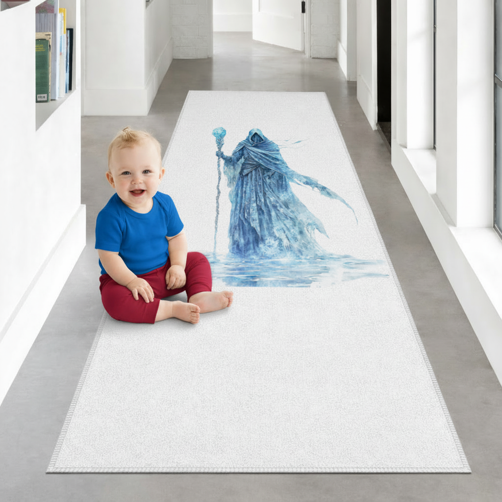 Blue Frost Mage Hooded Wizard Staff Hallway & Entryway Rug