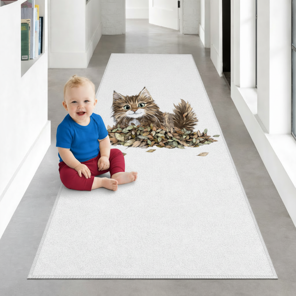 Cute Fluffy Kitten in Autumn Leaves 