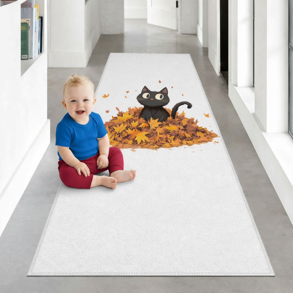 Cute Black Cat in Autumn Leaves 