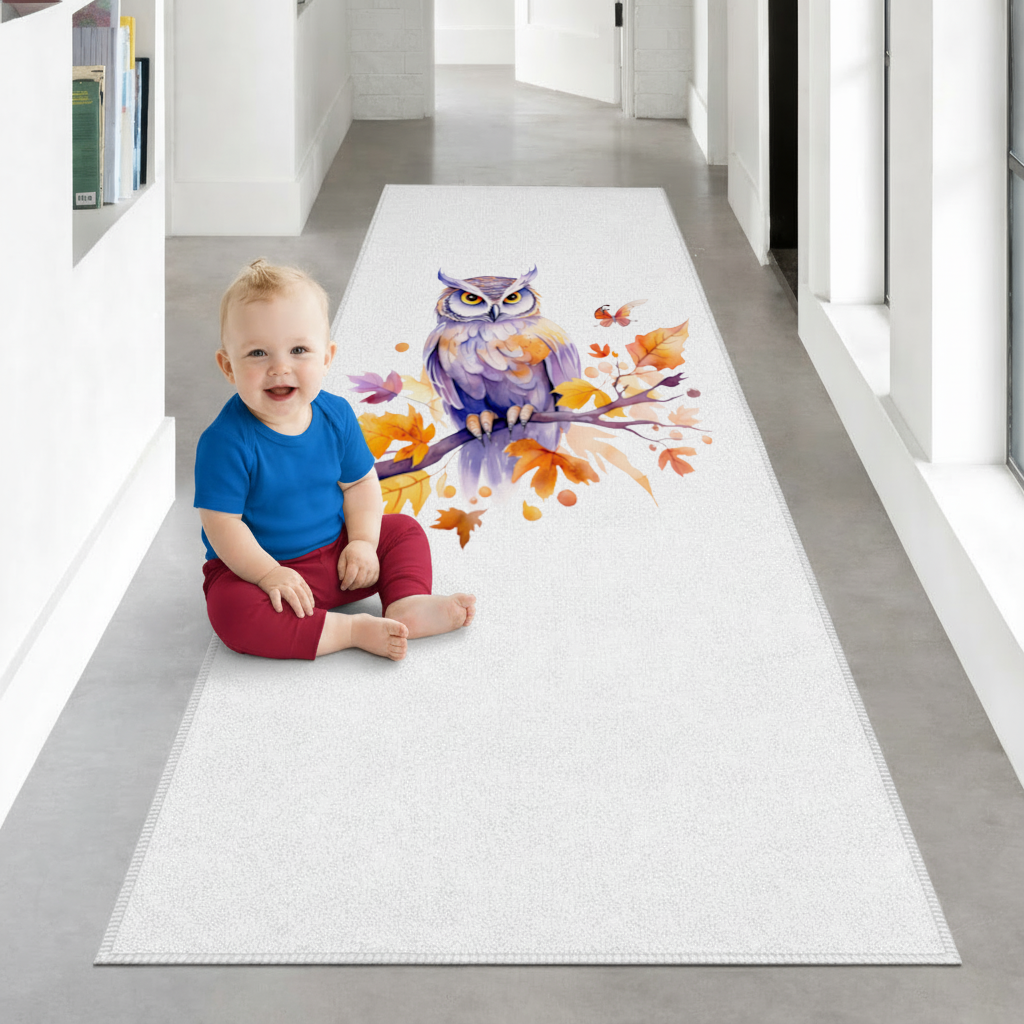 Whimsical Autumn Owl and Butterfly Hallway & Entryway Rug