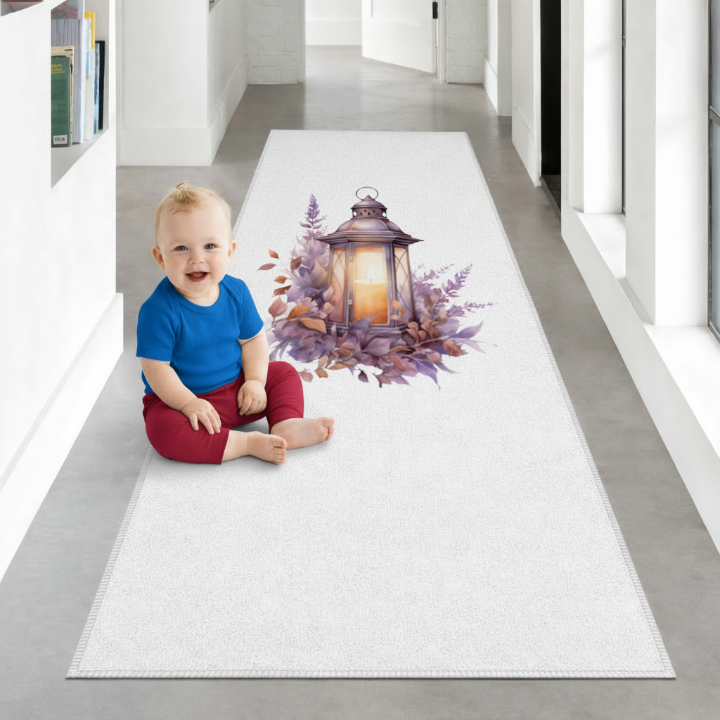 Cottagecore Lavender and Leaves Lantern Hallway & Entryway Rug