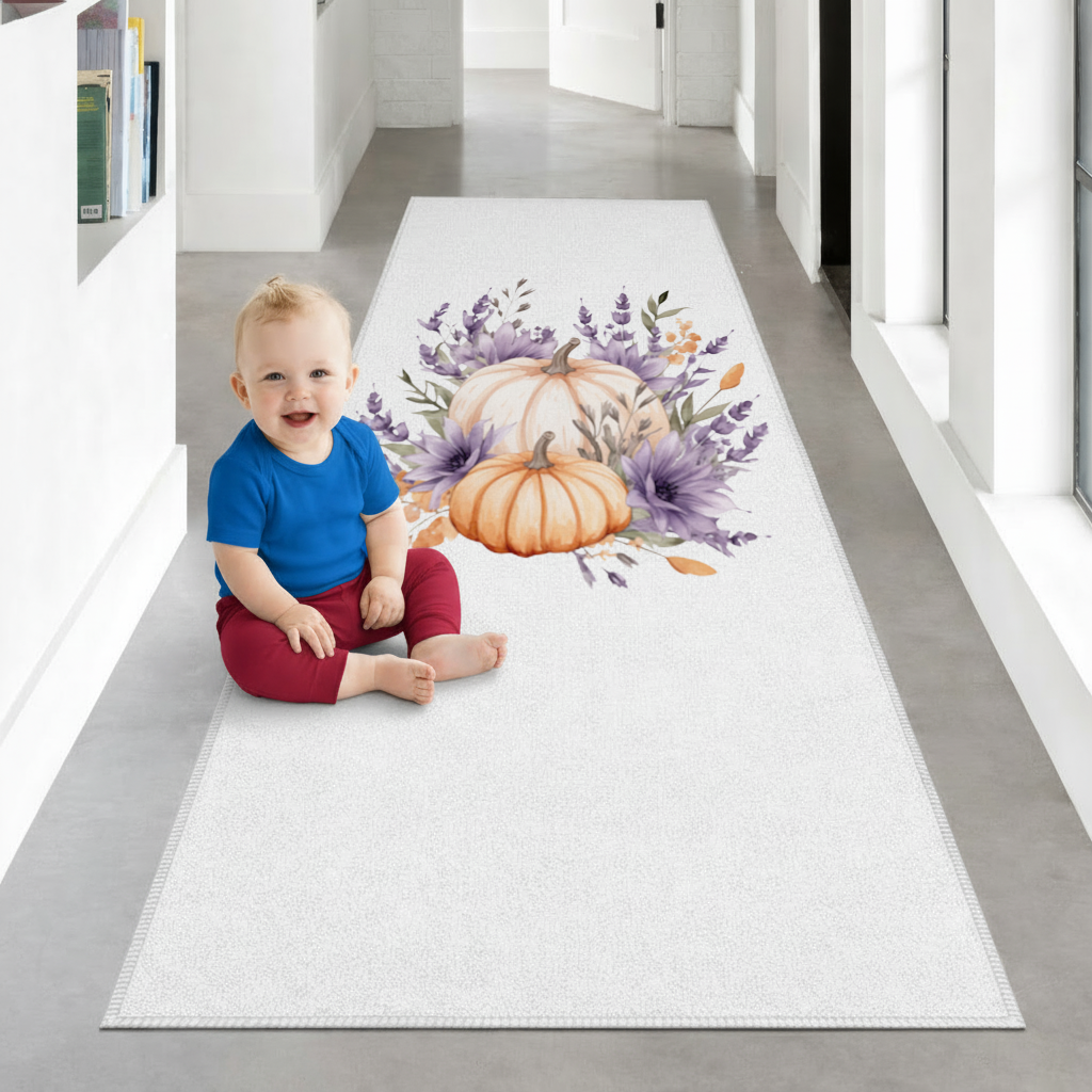 Lavender and Pumpkin Autumn Bouquet Hallway & Entryway Rug