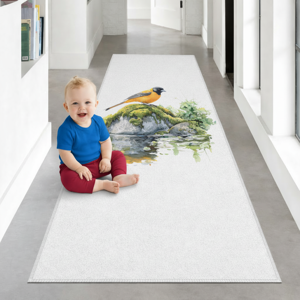 Orange Baltimore Oriole Bird Hallway & Entryway Rug