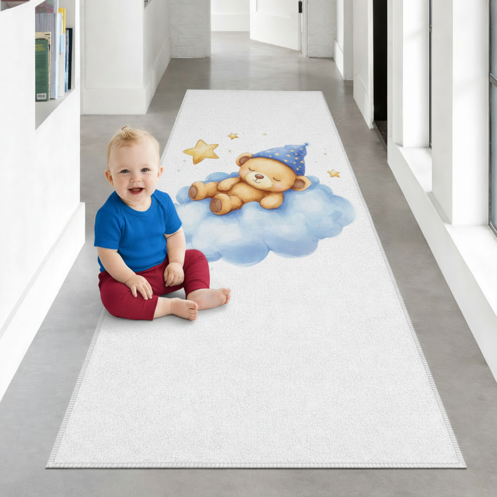Sleeping Teddy Bear on a Cloud Hallway & Entryway Rug