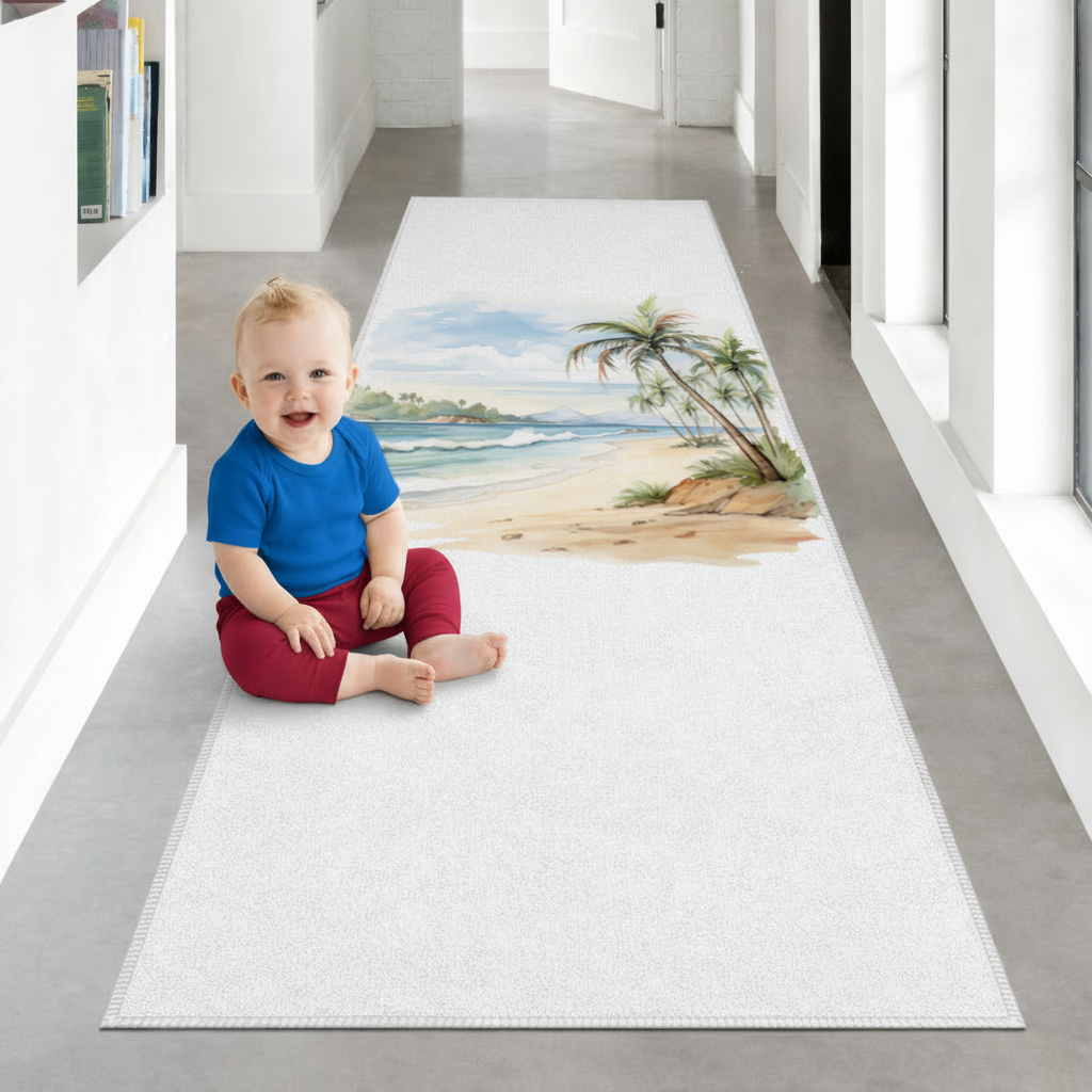 Tropical Palm Tree Beach Hallway & Entryway Rug