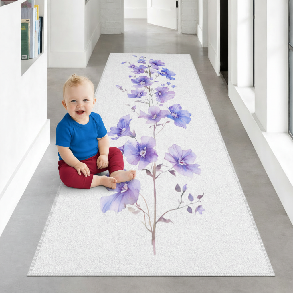 Delicate Blue Flax Wildflowers Hallway & Entryway Rug