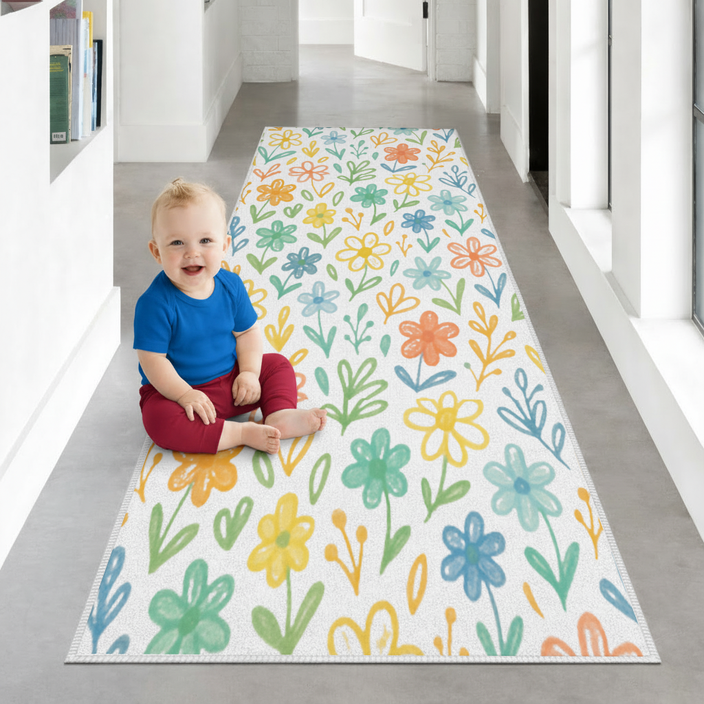 Colorful Boho Wildflowers Hallway & Entryway Rug