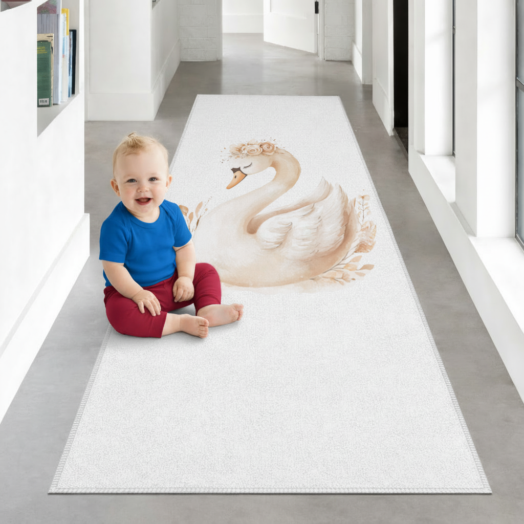 Elegant Floral Crown Boho Swan Hallway & Entryway Rug