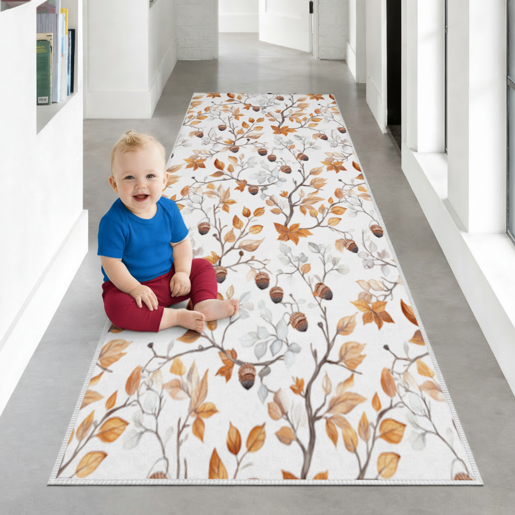 Watercolor Fall Acorns and Leaves Hallway & Entryway Rug