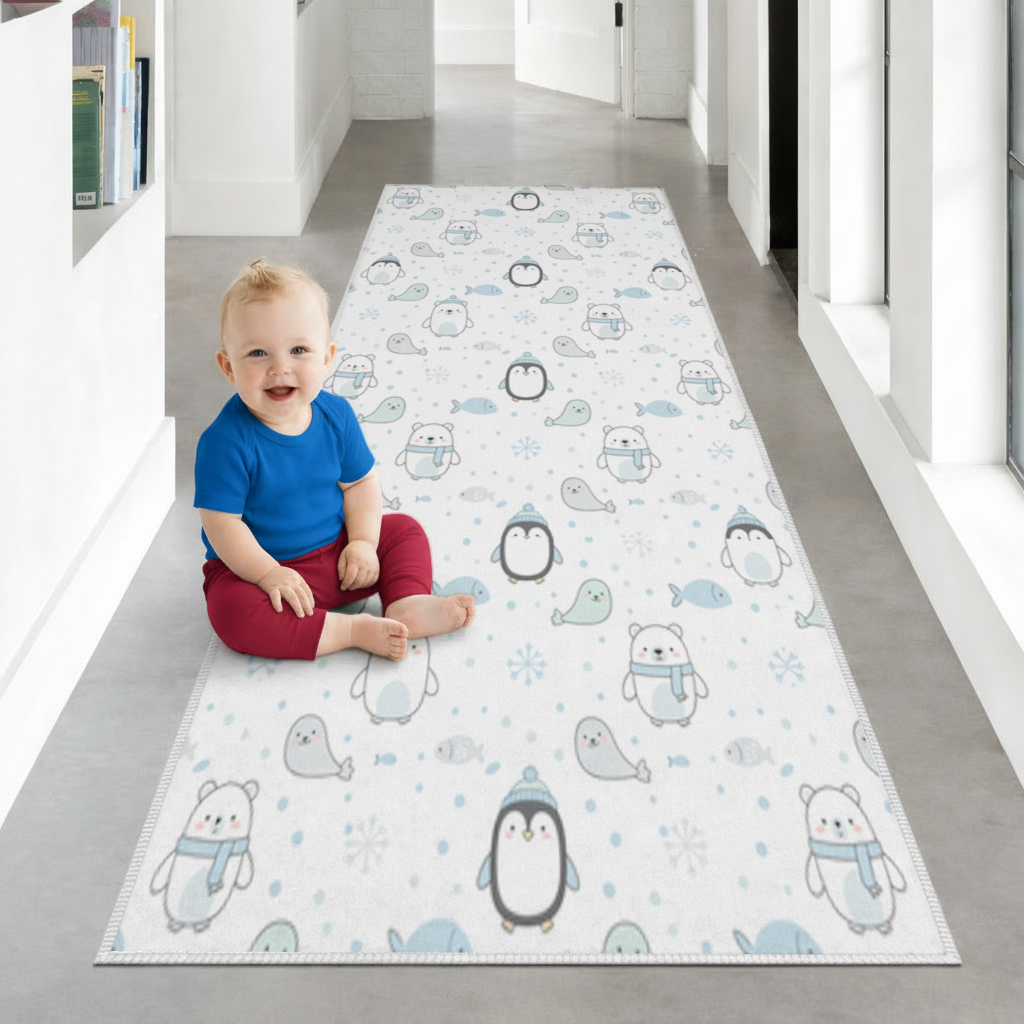 Cute Arctic Animals Winter Pattern Hallway & Entryway Rug