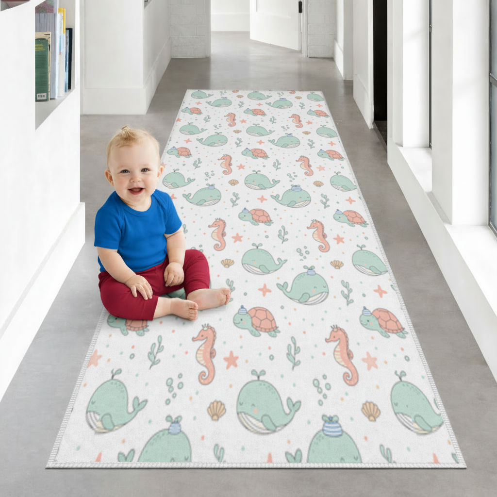 Cute Sea Animals Pattern Hallway & Entryway Rug