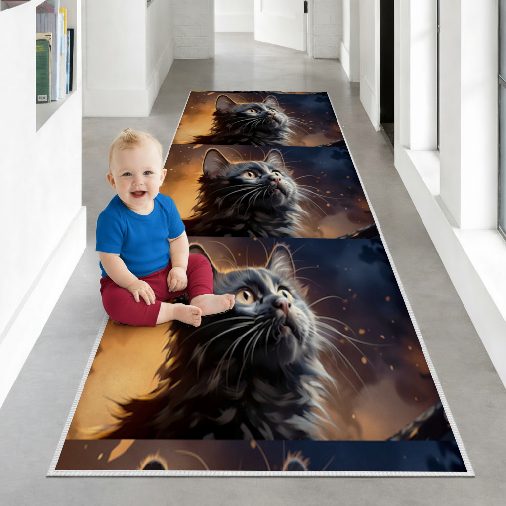 Black Cat Digital Art Hallway & Entryway Rug