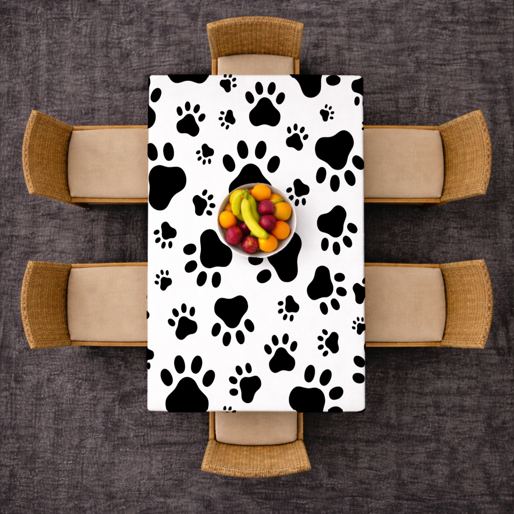 Black and White Paw Pattern Design Rectangular Tablecloth