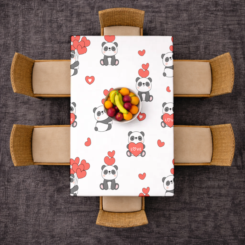 Cute Panda Valentines Day Love Heart Pattern Design Rectangular Tablecloth