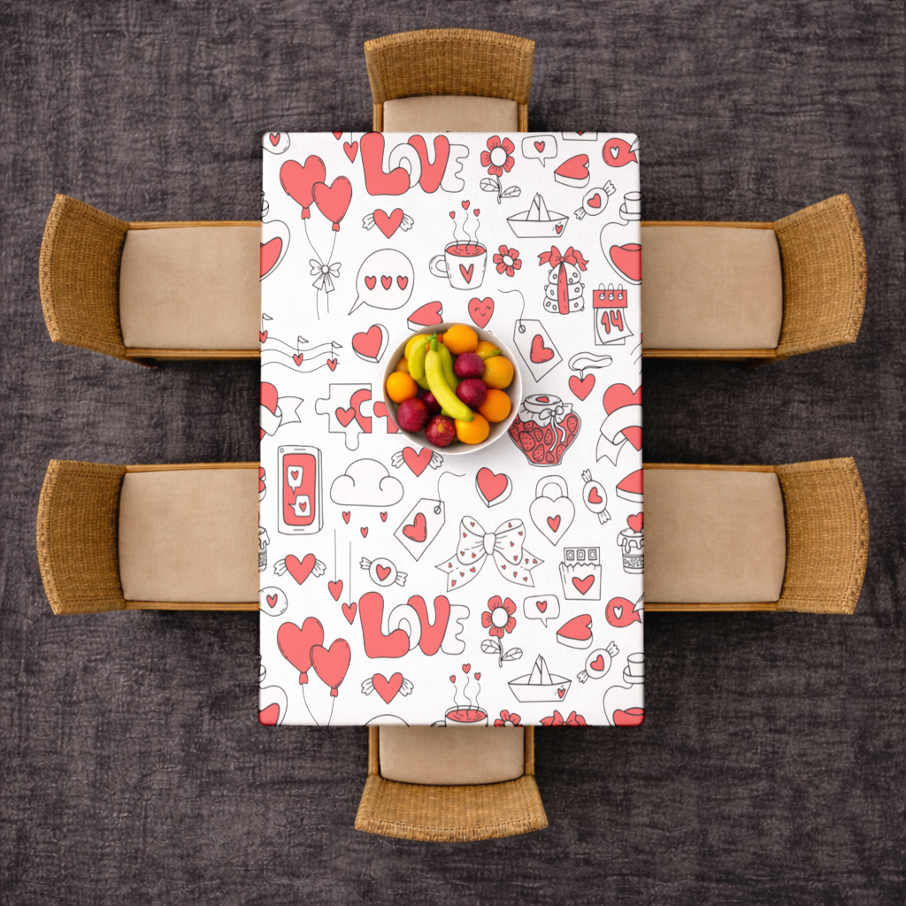 Valentines Day Doodle Love Heart Pattern Cute Design Rectangular Tablecloth