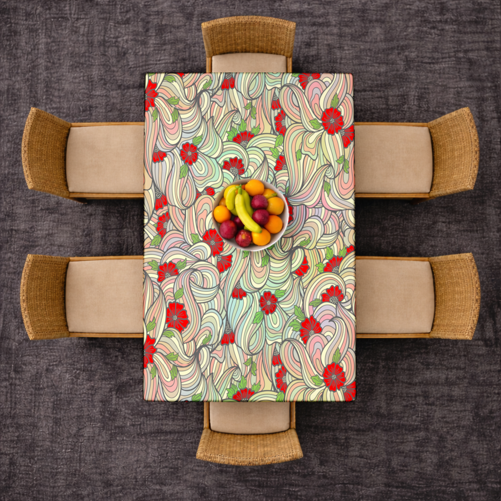 Floral Retro Wavy Pattern Rectangular Tablecloth