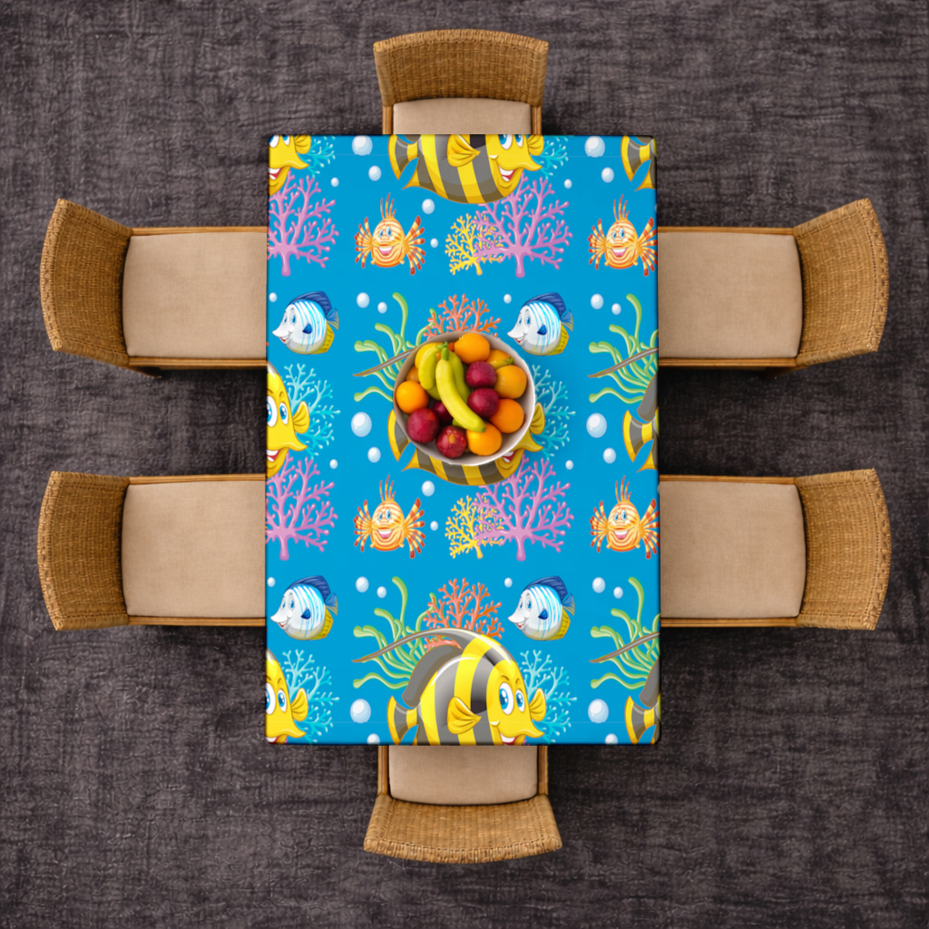 Colorful Tropical Fish and Coral Reef Pattern Rectangular Tablecloth
