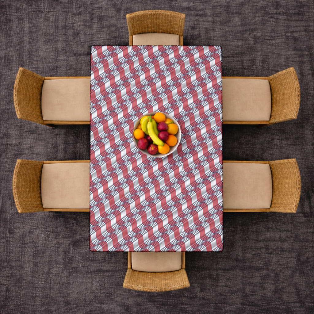 Red and Navy Wavy Line Pattern Rectangular Tablecloth