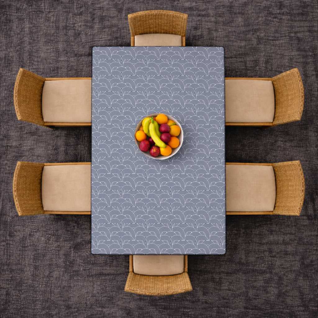 Navy and White Semi Circle Geometric Pattern Rectangular Tablecloth