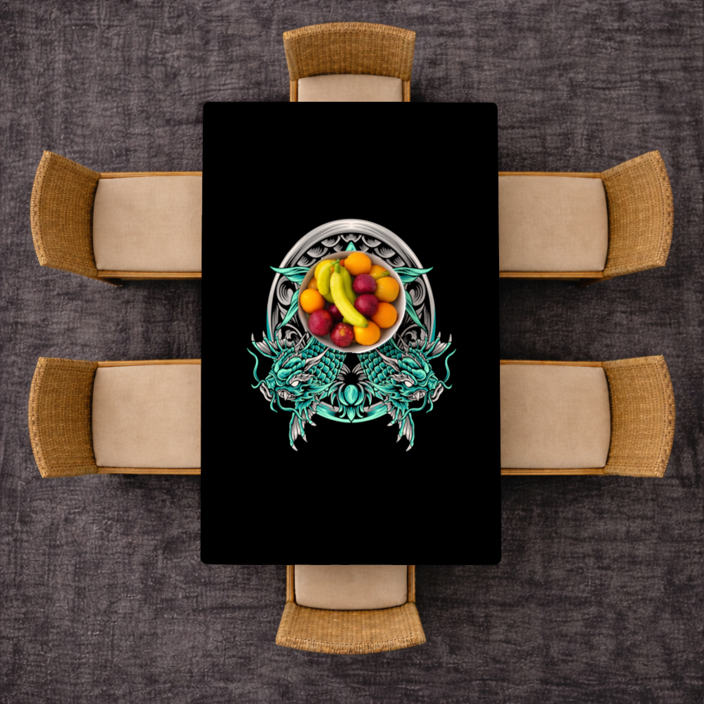 Turquoise Twin Dragon Emblem Design Rectangular Tablecloth