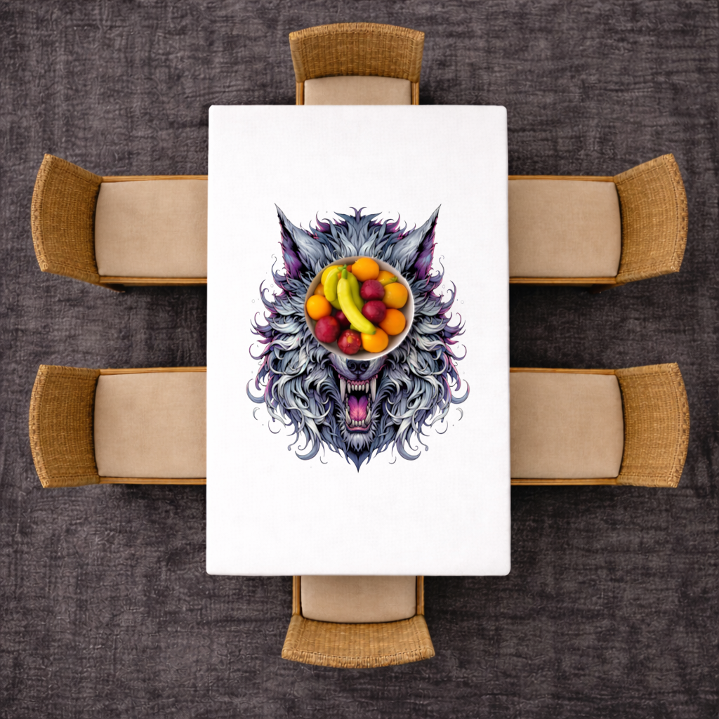 Öfkeli Kurt Başı İllüstrasyonu İki Renkli Gözlü, Vahşi Kurt Masa Örtüsü