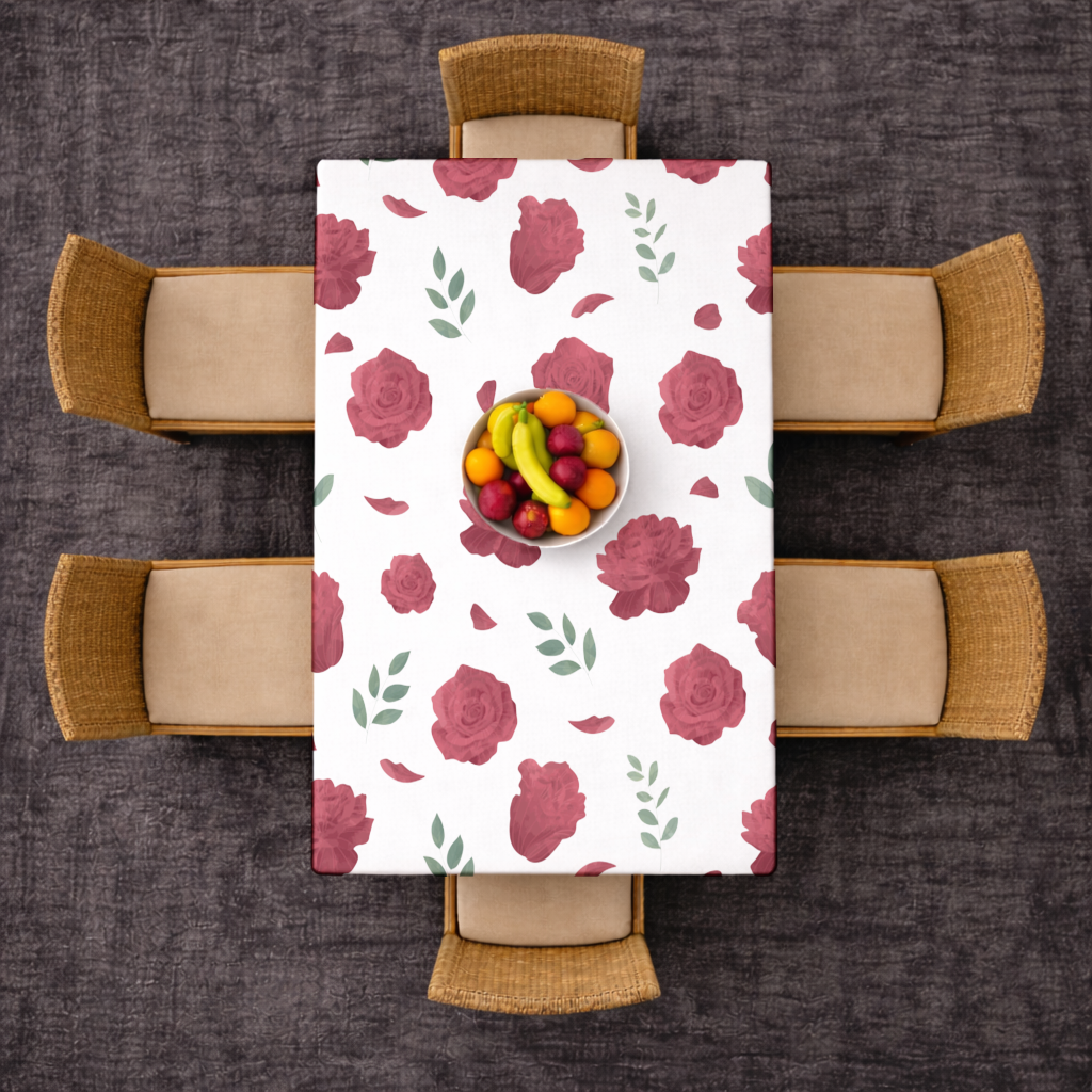 Red Rose and Leaf Romantic Seamless Pattern Rectangular Tablecloth