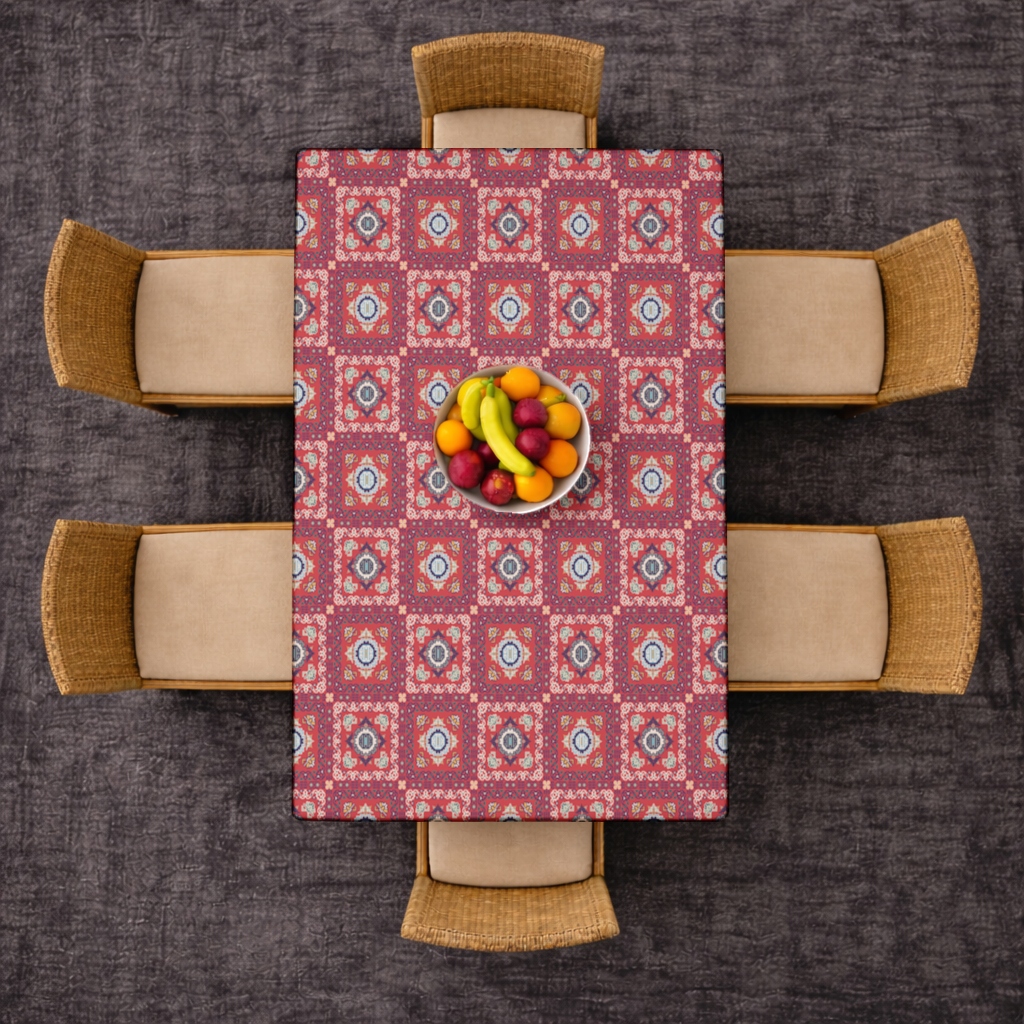 Traditional Kilim Inspired Red Ethnic Geometric Pattern Rectangular Tablecloth